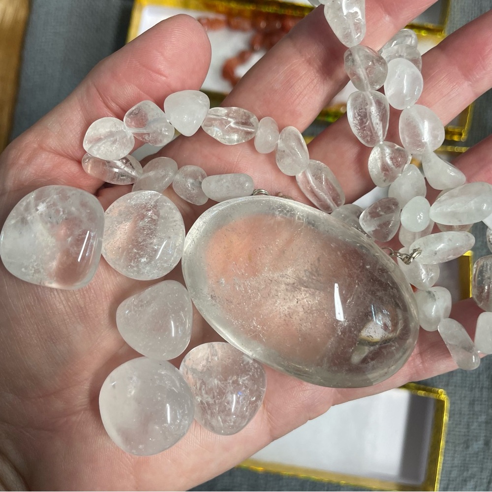 Clear Quartz Statement Necklace - Translucent White Crystal Jewelry